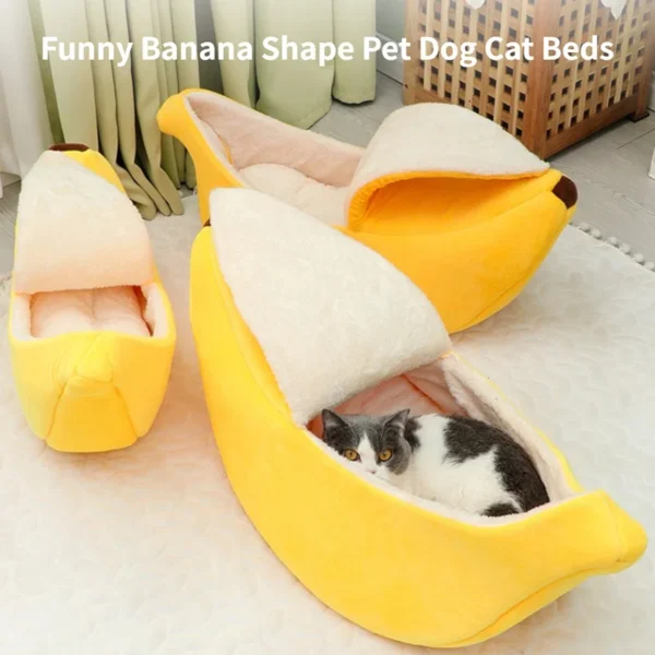 Cozy Banana Cat Bed House - Cute, Warm, and Durable Pet Basket for Cats & Dogs