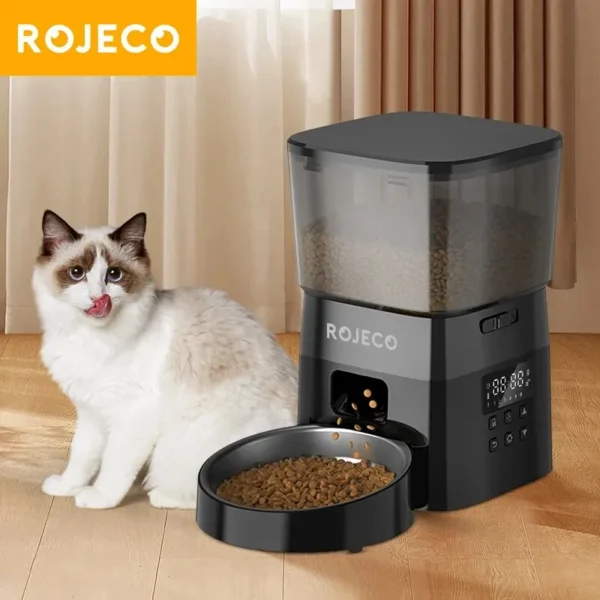 ROJECO Automatic Pet Feeder – Smart Control for Cats & Dogs, Dry Food Dispenser with Time Setting, LCD Display, and 200g Max Output – Feeding and Watering Supplies Deals