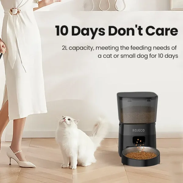 ROJECO Automatic Pet Feeder – Smart Control for Cats & Dogs, Dry Food Dispenser with Time Setting, LCD Display, and 200g Max Output – Feeding and Watering Supplies Deals - Image 4