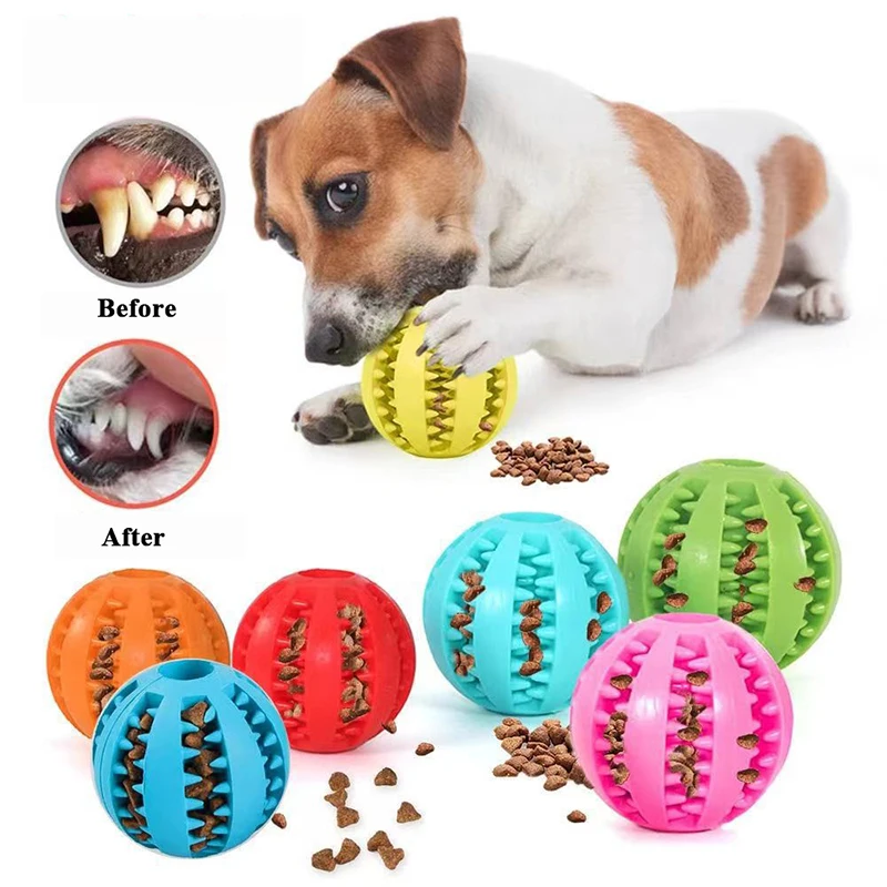 Interactive Pet Dog Toy Rubber Ball - Dental Teeth Cleaning, Durable, Food-Dispensing & Puzzle Toy for Small & Large Dogs, Puppies, Cats - Pet Supplies Auckland