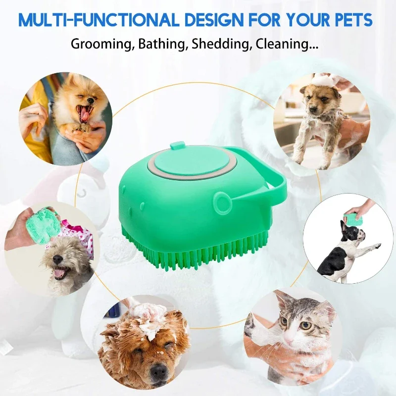 Pet Dog Shampoo Brush 2.7oz 80ml Cat Massage Comb Grooming Scrubber for Bathing Short Hair Soft Silicone Rubber - Image 5